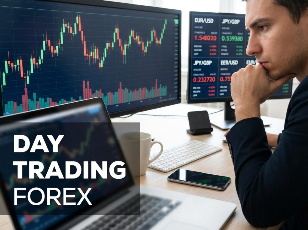 Day trading on the forex market, illustration